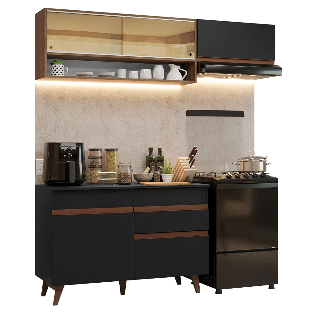 Armário de Cozinha Compacta 190cm Preto/Rustic Reims Madesa 06 - Image 2