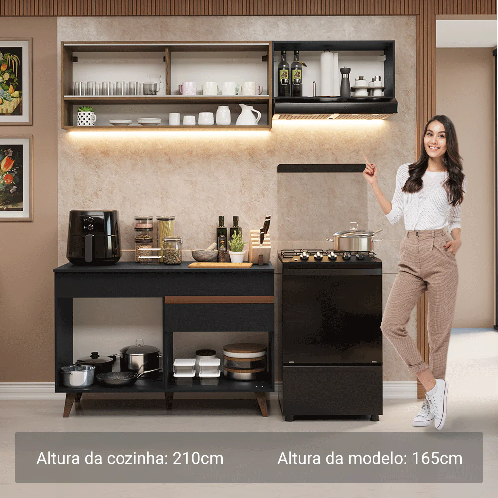 Armário de Cozinha Compacta 190cm Preto/Rustic Reims Madesa 06 - Image 5