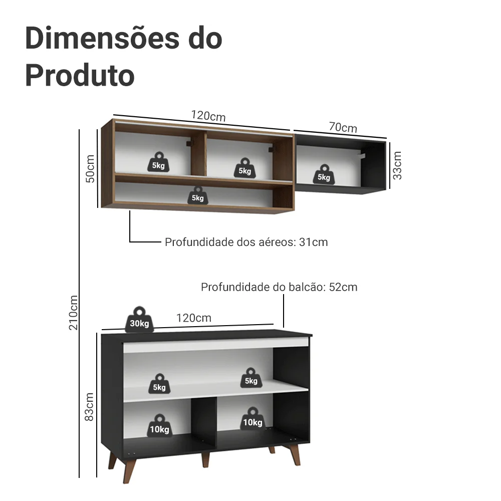 Armário de Cozinha Compacta 190cm Preto/Rustic Reims Madesa 07 - Image 3