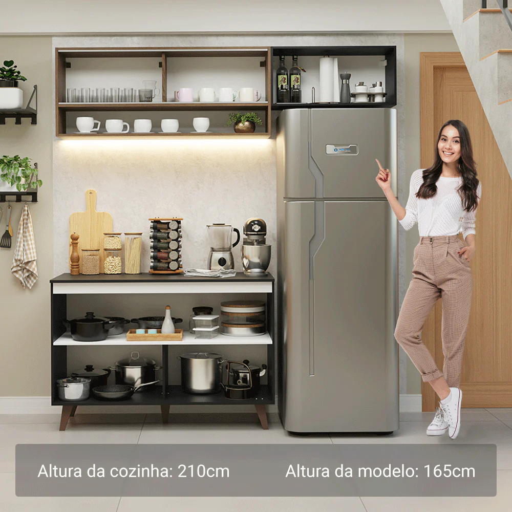 Armário de Cozinha Compacta 190cm Preto/Rustic Reims Madesa 07 - Image 5