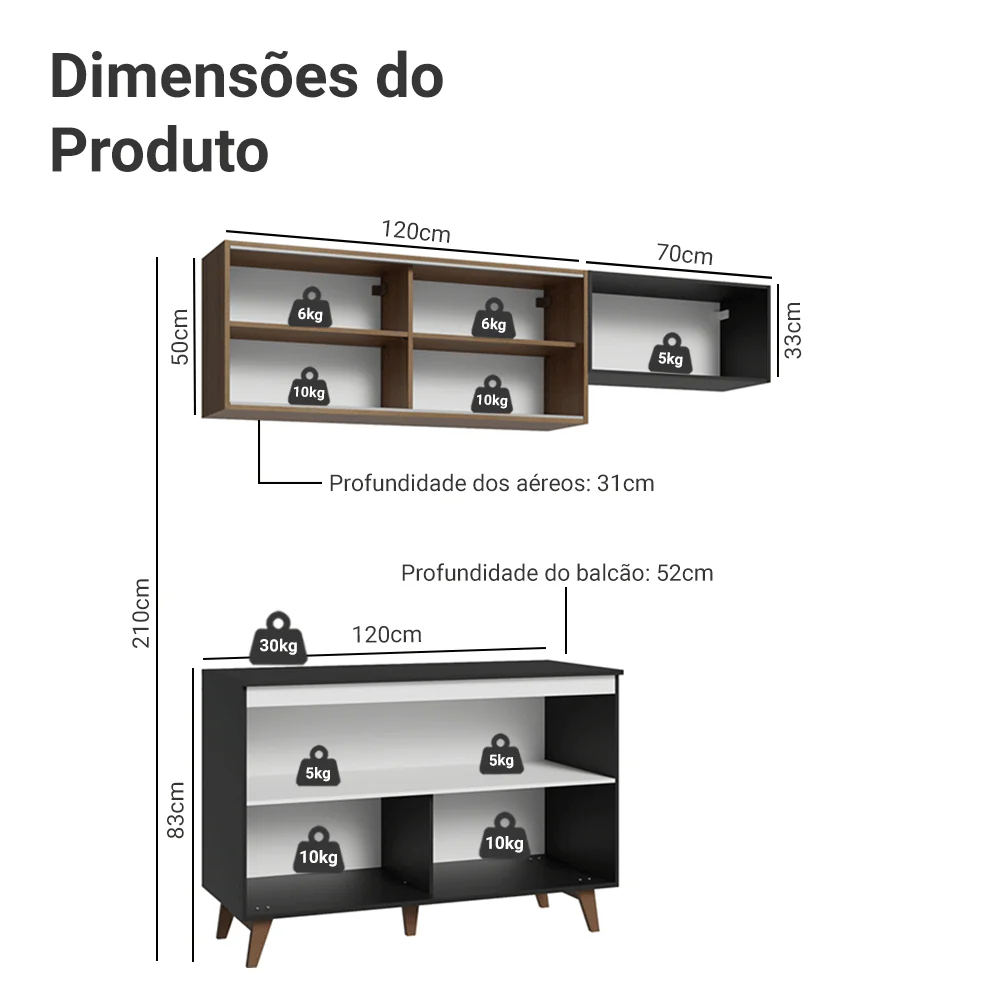 Armário de Cozinha Compacta 190cm Preto/Rustic Reims Madesa 09 - Image 3