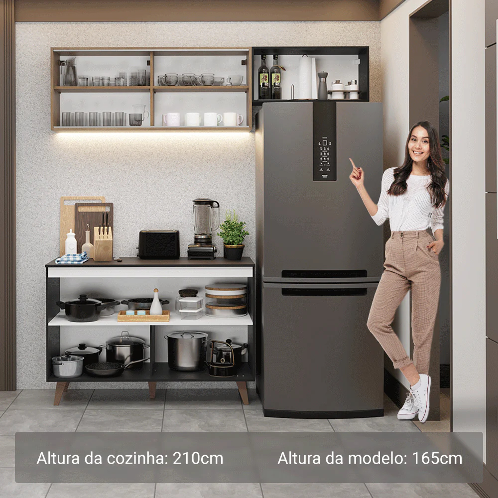 Armário de Cozinha Compacta 190cm Preto/Rustic Reims Madesa 09 - Image 5