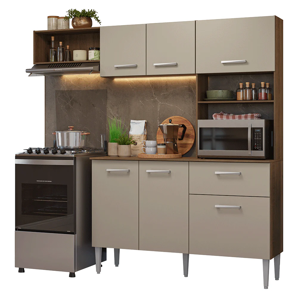 Armário de Cozinha Compacta 196cm Rustic/Crema Aura Madesa - Image 2