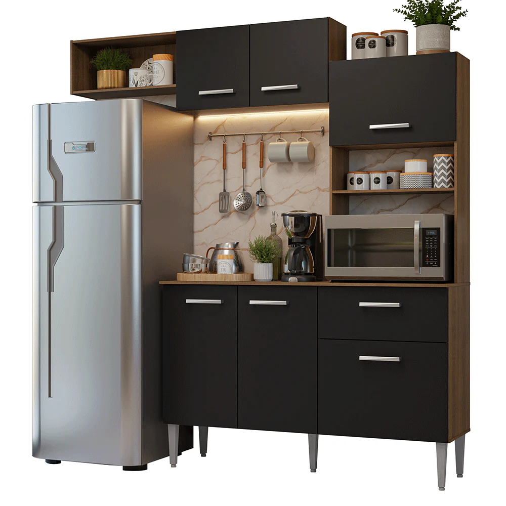 Armário de Cozinha Compacta 196cm Rustic/Preto Aura Madesa 01 - Image 2