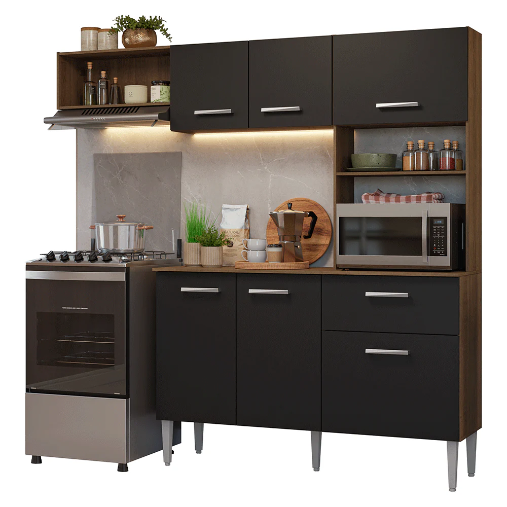 Armário de Cozinha Compacta 196cm Rustic/Preto Aura Madesa - Image 2