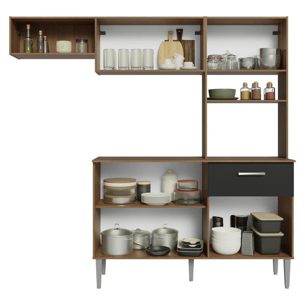 Armário de Cozinha Compacta 196cm Rustic/Preto Aura Madesa - Image 5