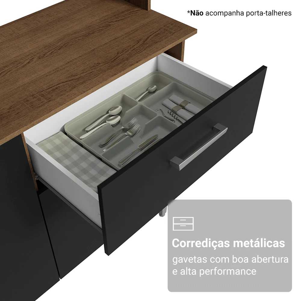 Armário de Cozinha Compacta 196cm Rustic/Preto Aura Madesa - Image 6