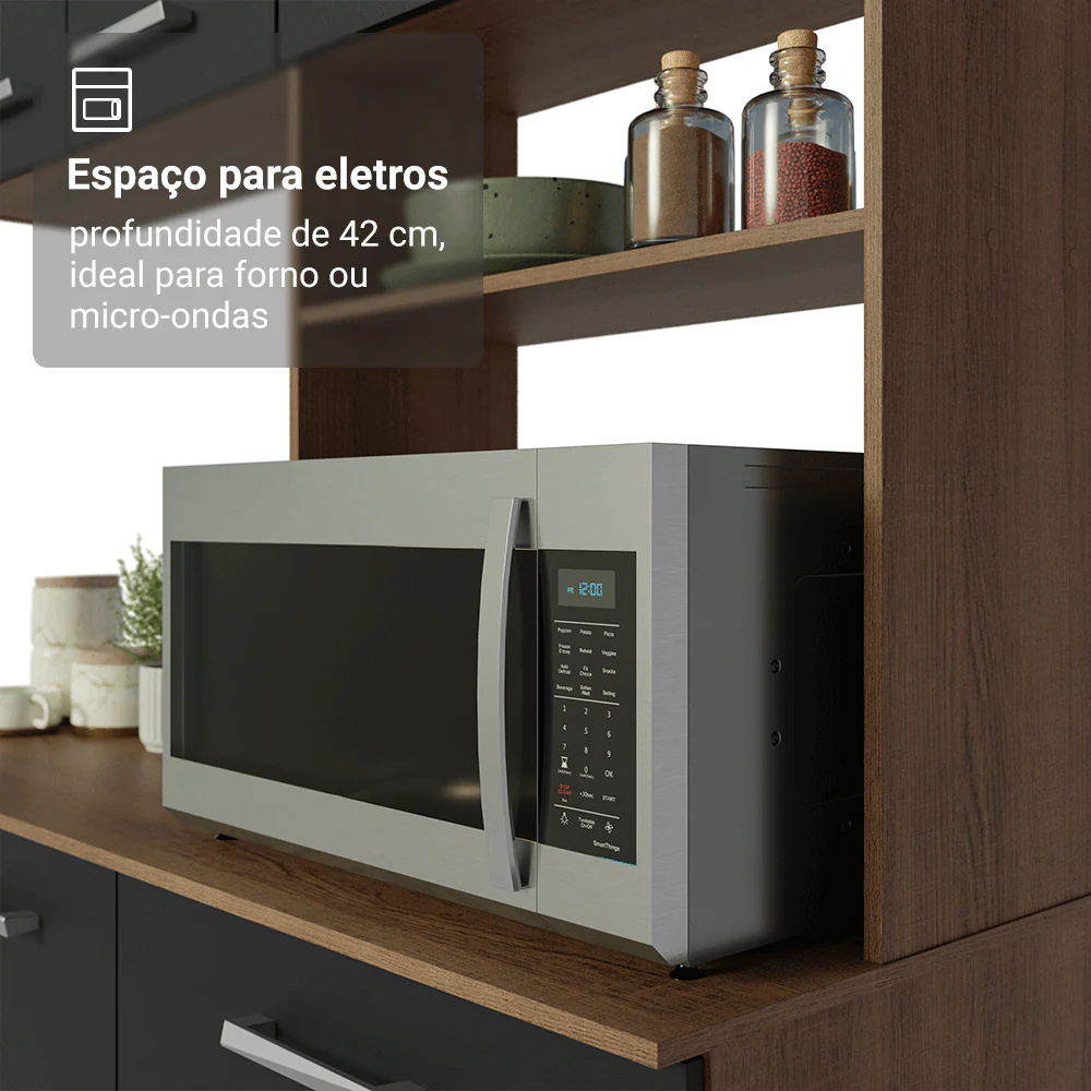 Armário de Cozinha Compacta 196cm Rustic/Preto Aura Madesa - Image 7