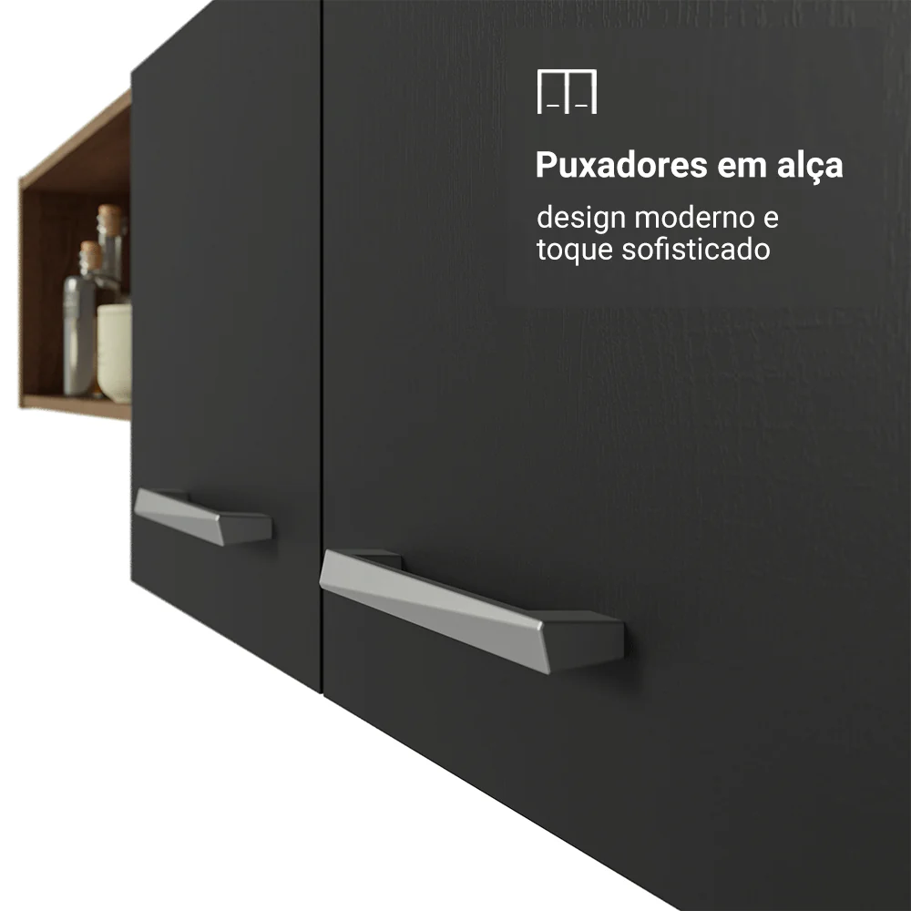 Armário de Cozinha Compacta 196cm Rustic/Preto Aura Madesa - Image 8