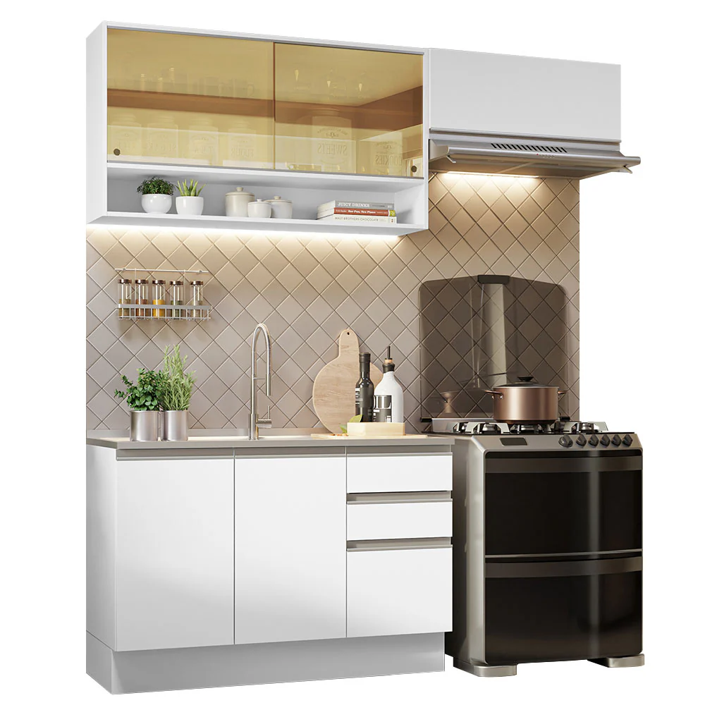 Armário de Cozinha Compacta 200cm Branco Glamy Madesa 08 - Image 2