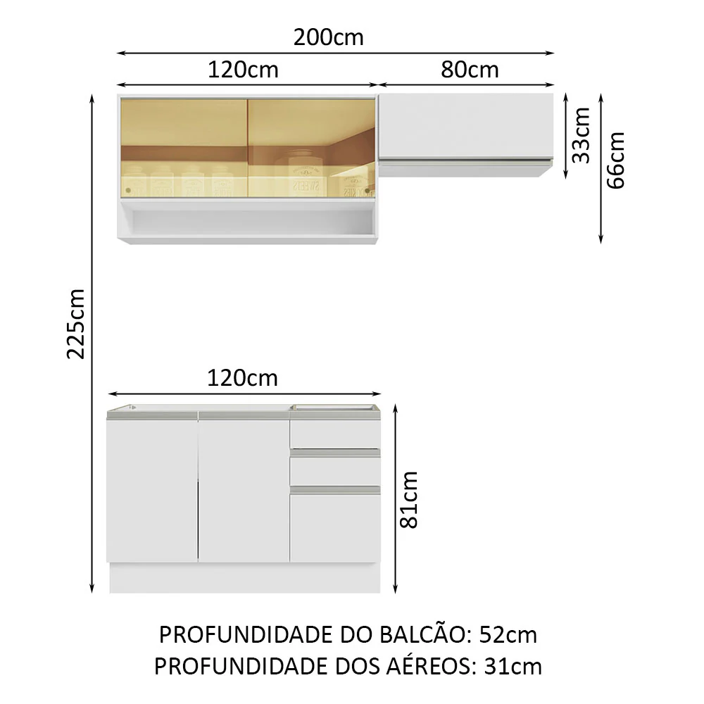 Armário de Cozinha Compacta 200cm Branco Glamy Madesa 08 - Image 3