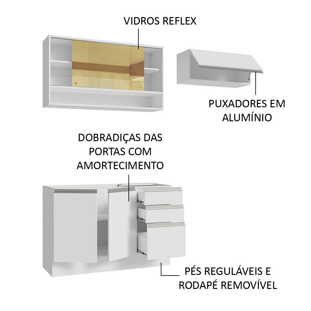 Armário de Cozinha Compacta 200cm Branco Glamy Madesa 08 - Image 4