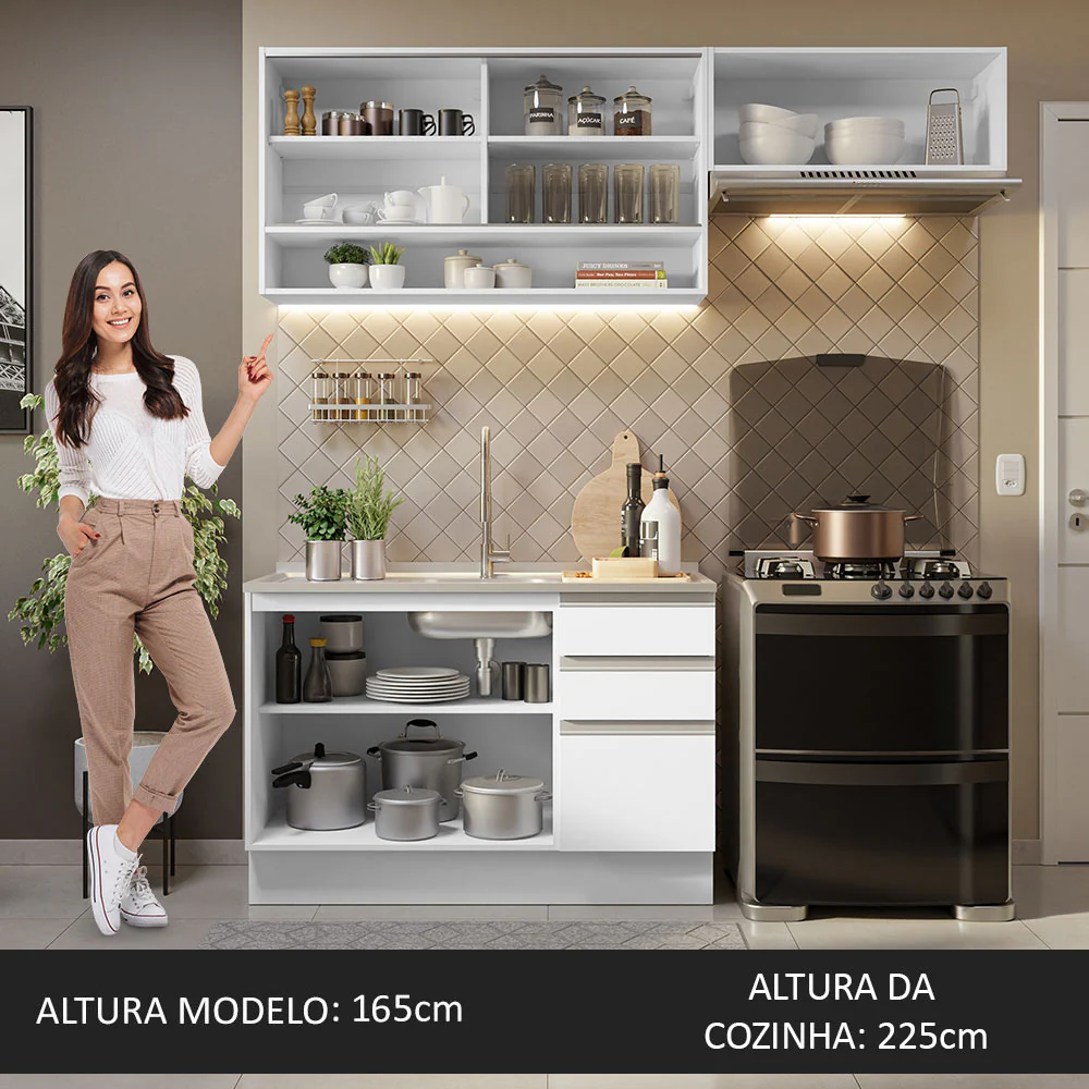 Armário de Cozinha Compacta 200cm Branco Glamy Madesa 08 - Image 6