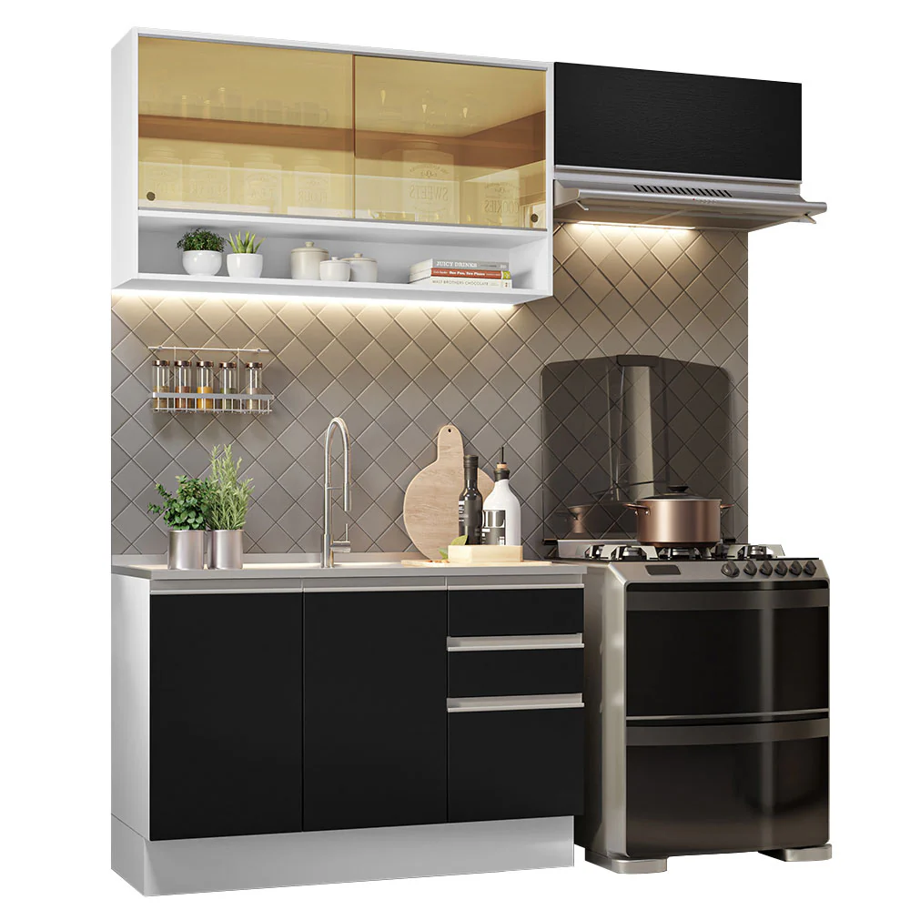 Armário de Cozinha Compacta 200cm Branco/Preto Glamy Madesa 08 - Image 2