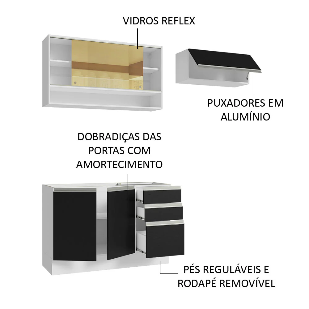 Armário de Cozinha Compacta 200cm Branco/Preto Glamy Madesa 08 - Image 4