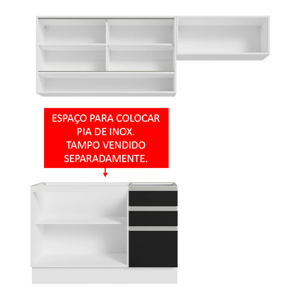 Armário de Cozinha Compacta 200cm Branco/Preto Glamy Madesa 08 - Image 5