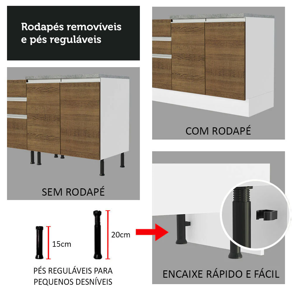 Armário de Cozinha Compacta 200cm Branco/Rustic Glamy Madesa 08 - Image 10