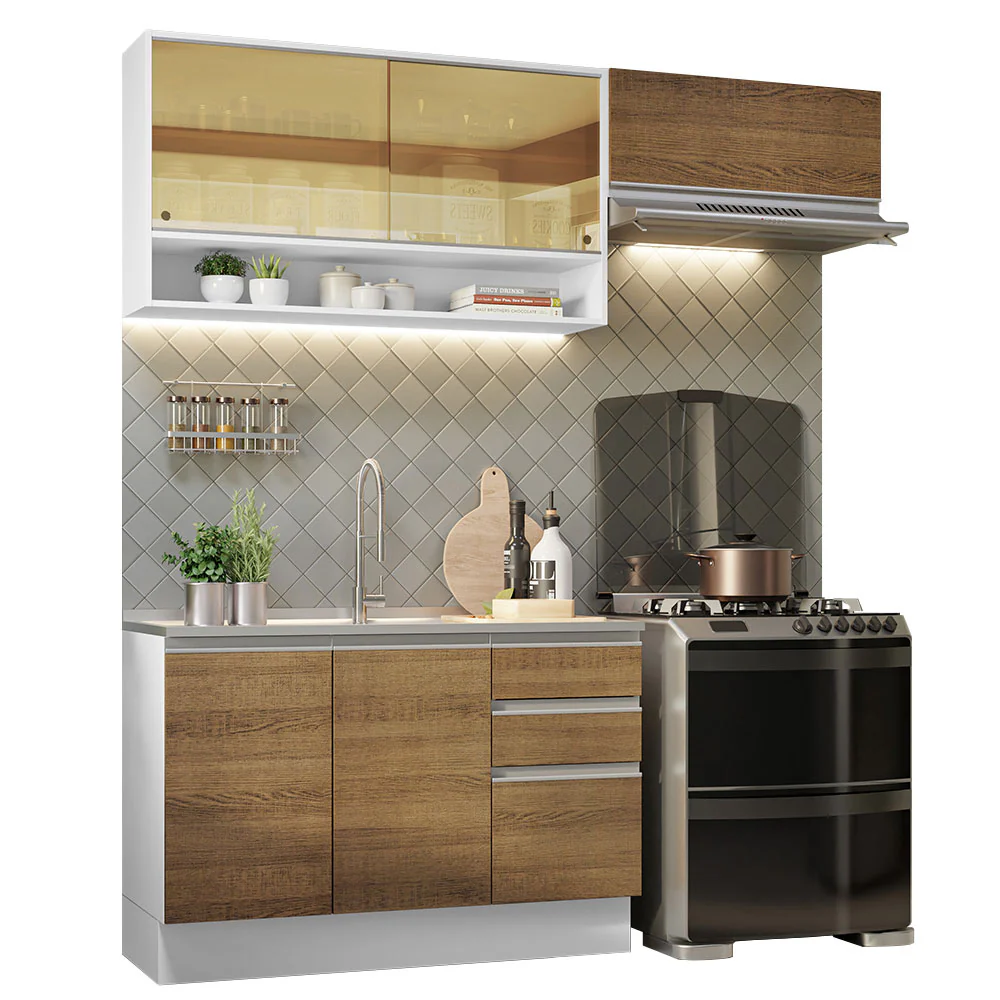 Armário de Cozinha Compacta 200cm Branco/Rustic Glamy Madesa 08 - Image 2
