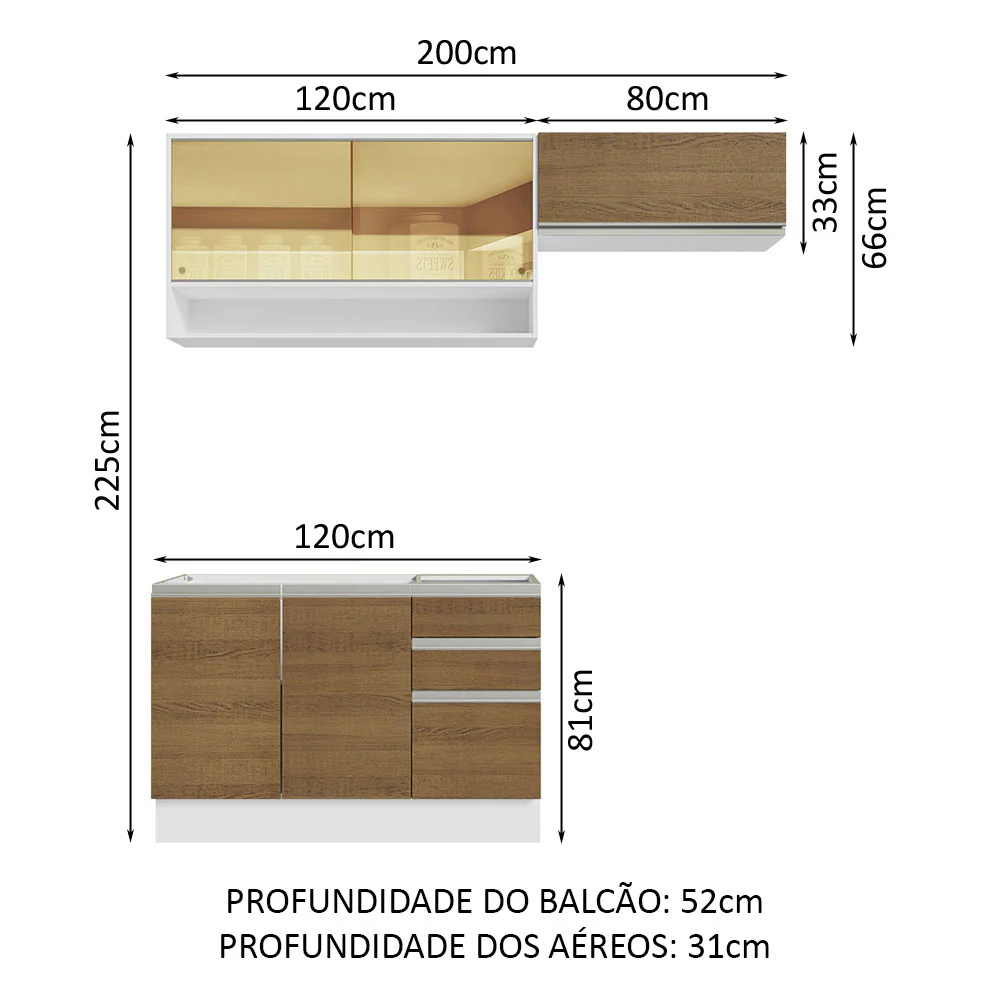 Armário de Cozinha Compacta 200cm Branco/Rustic Glamy Madesa 08 - Image 3
