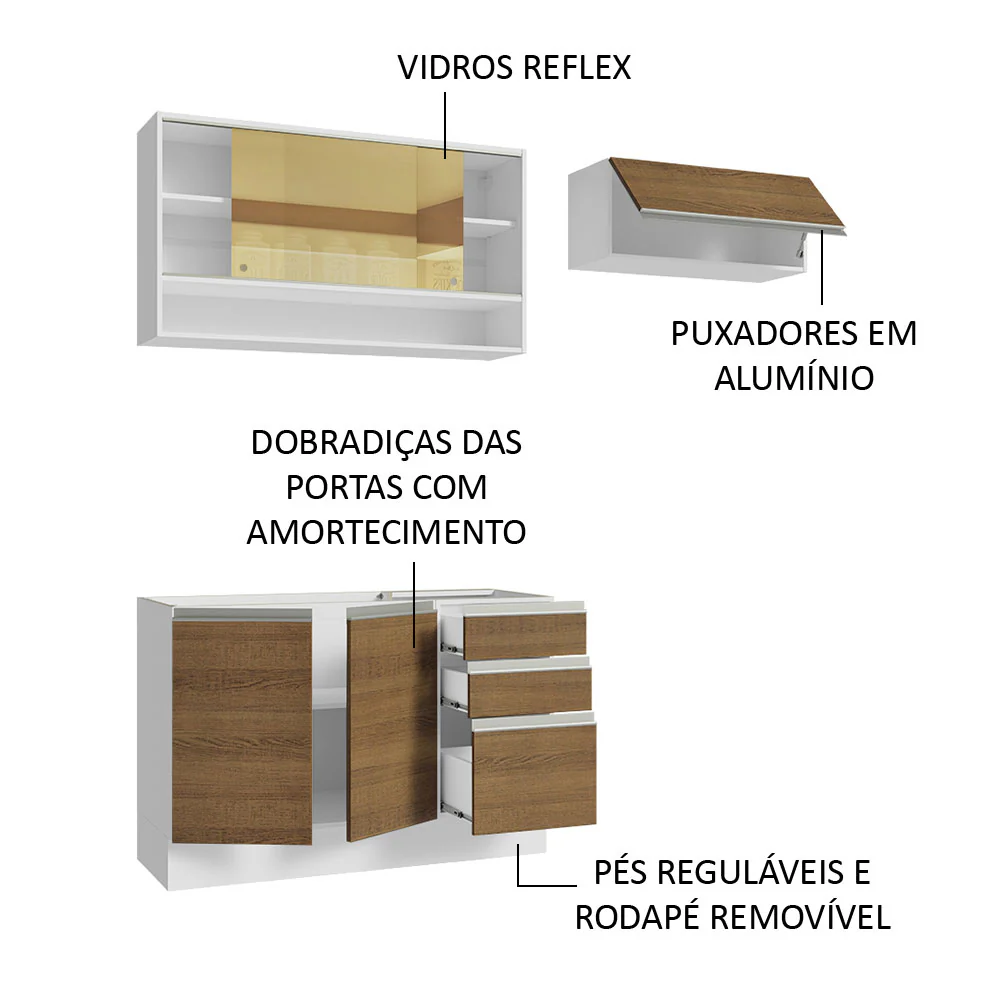 Armário de Cozinha Compacta 200cm Branco/Rustic Glamy Madesa 08 - Image 4