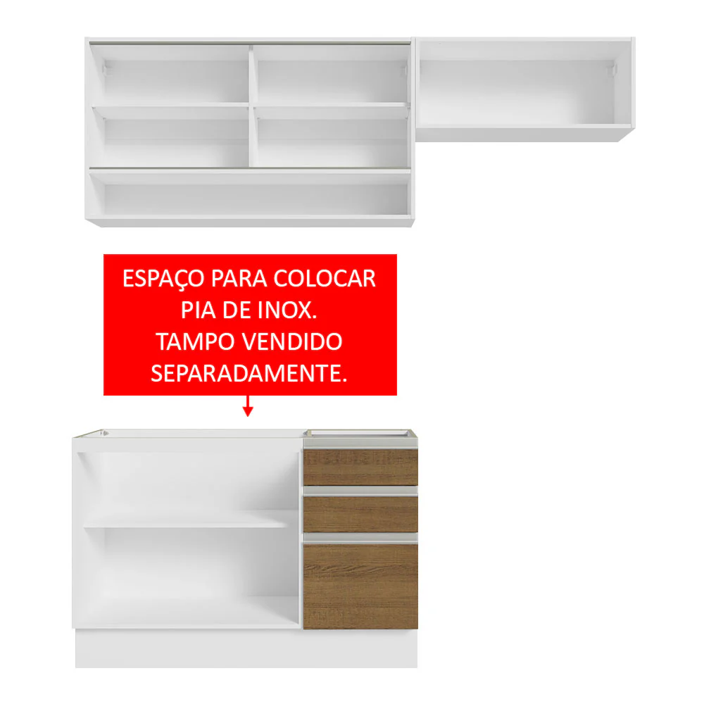 Armário de Cozinha Compacta 200cm Branco/Rustic Glamy Madesa 08 - Image 5