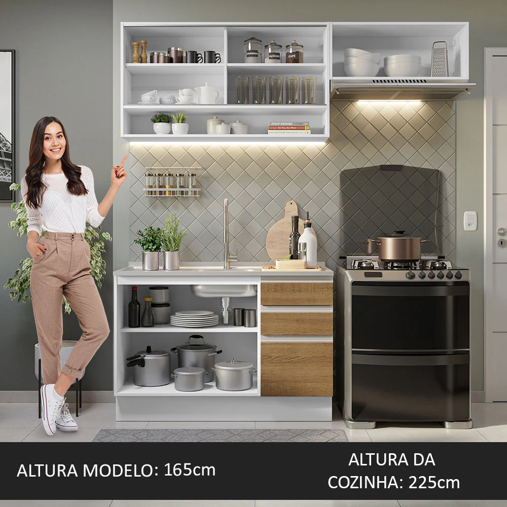 Armário de Cozinha Compacta 200cm Branco/Rustic Glamy Madesa 08 - Image 6