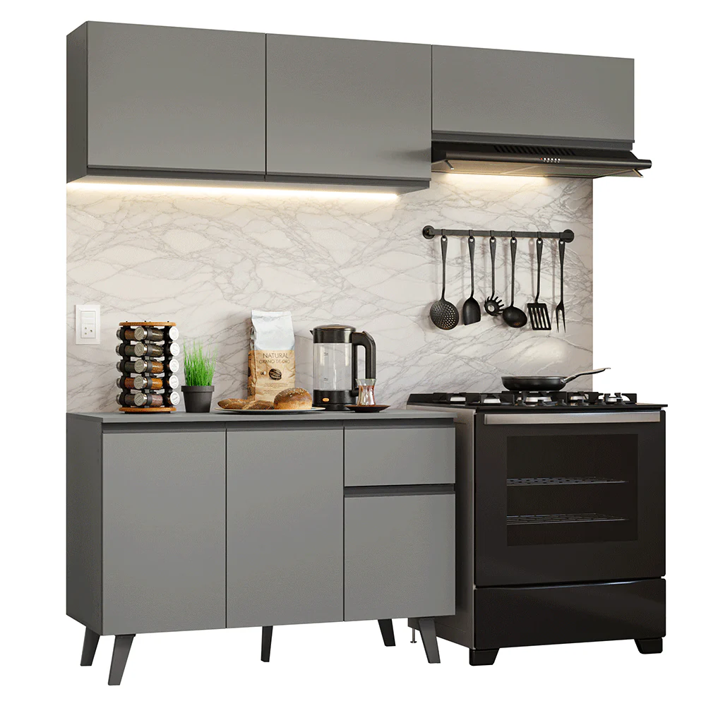 Armário de Cozinha Compacta 200cm Cinza Nice Madesa 03 - Image 2