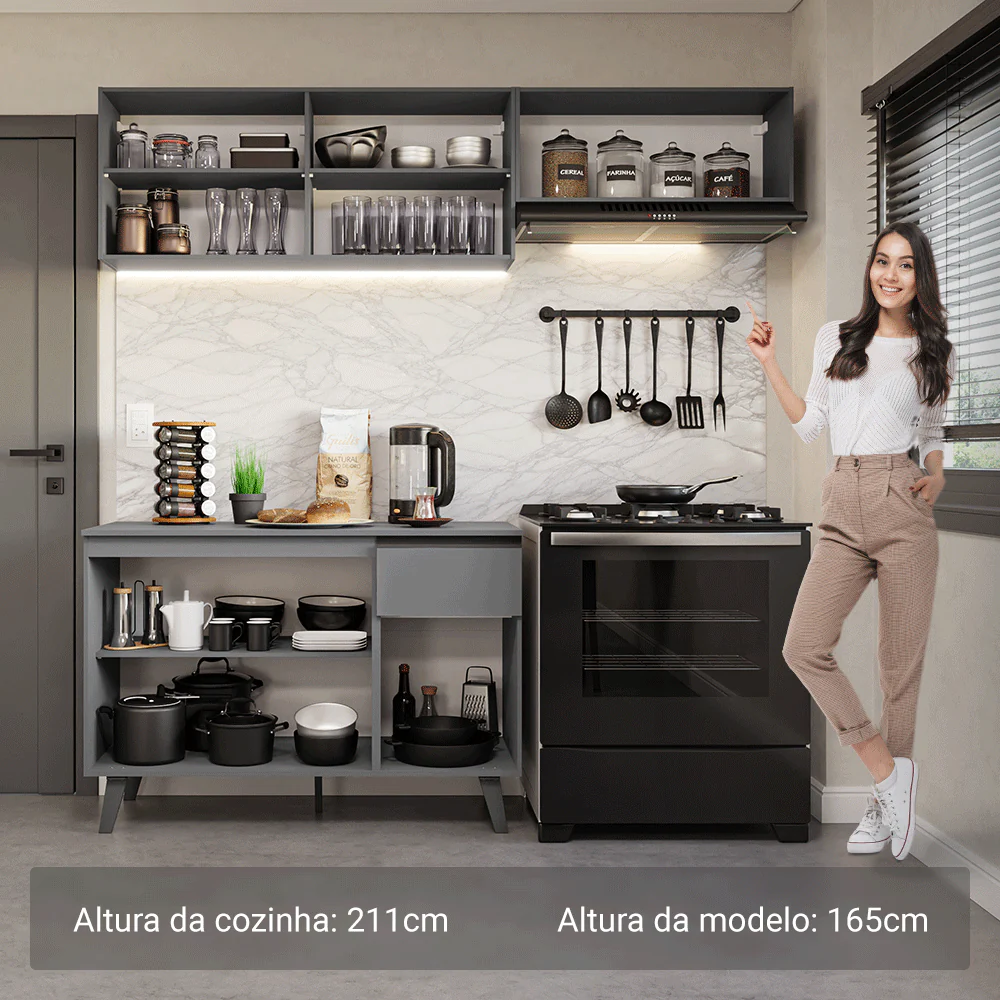 Armário de Cozinha Compacta 200cm Cinza Nice Madesa 03 - Image 5