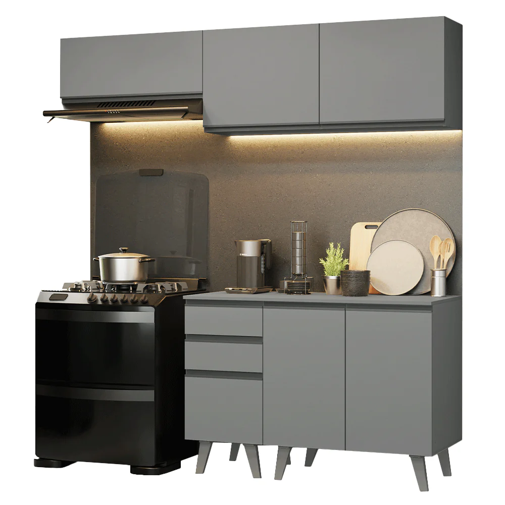 Armário de Cozinha Compacta 200cm Cinza Nice Madesa 06 - Image 2