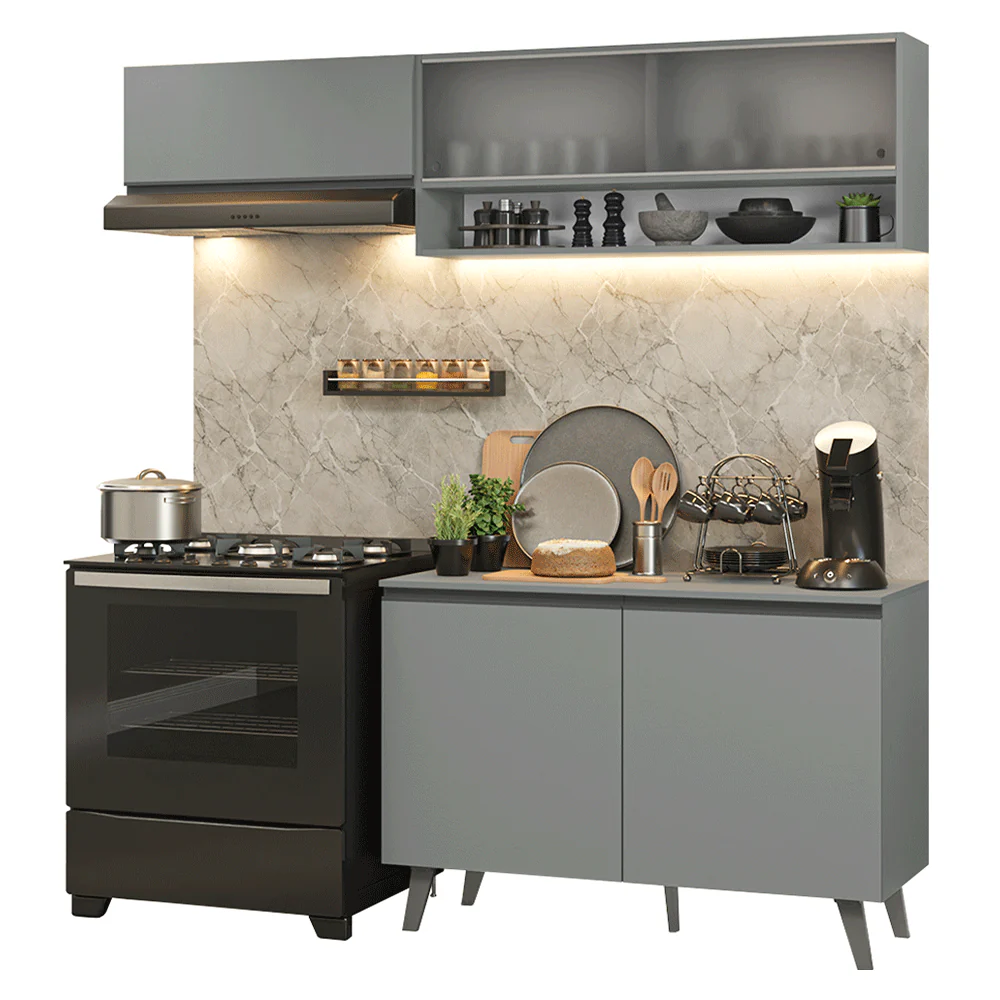 Armário de Cozinha Compacta 200cm Cinza Nice Madesa 09 - Image 2