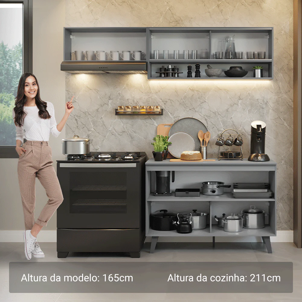 Armário de Cozinha Compacta 200cm Cinza Nice Madesa 09 - Image 5