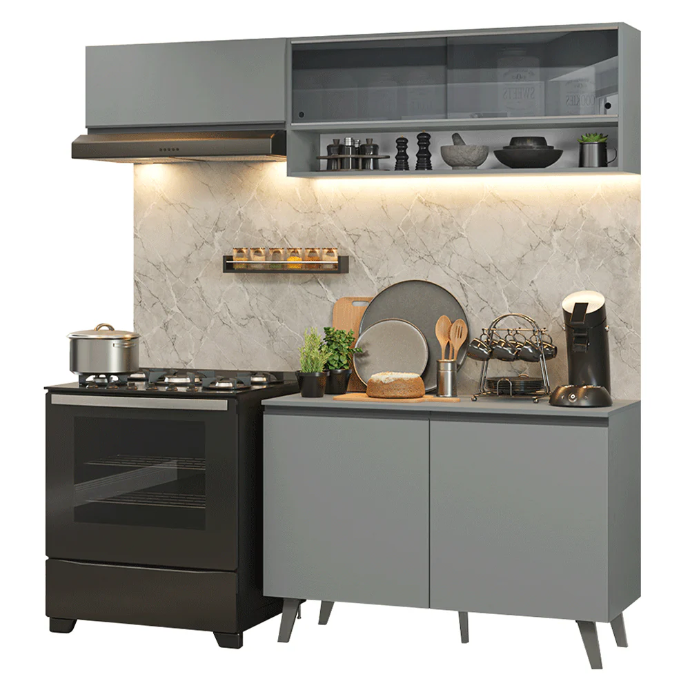 Armário de Cozinha Compacta 200cm Cinza Nice Madesa 10 - Image 2