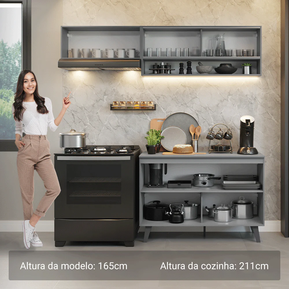Armário de Cozinha Compacta 200cm Cinza Nice Madesa 10 - Image 5