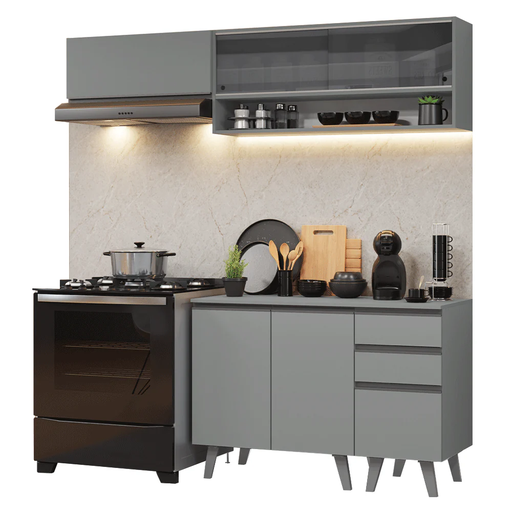 Armário de Cozinha Compacta 200cm Cinza Nice Madesa 14 - Image 2