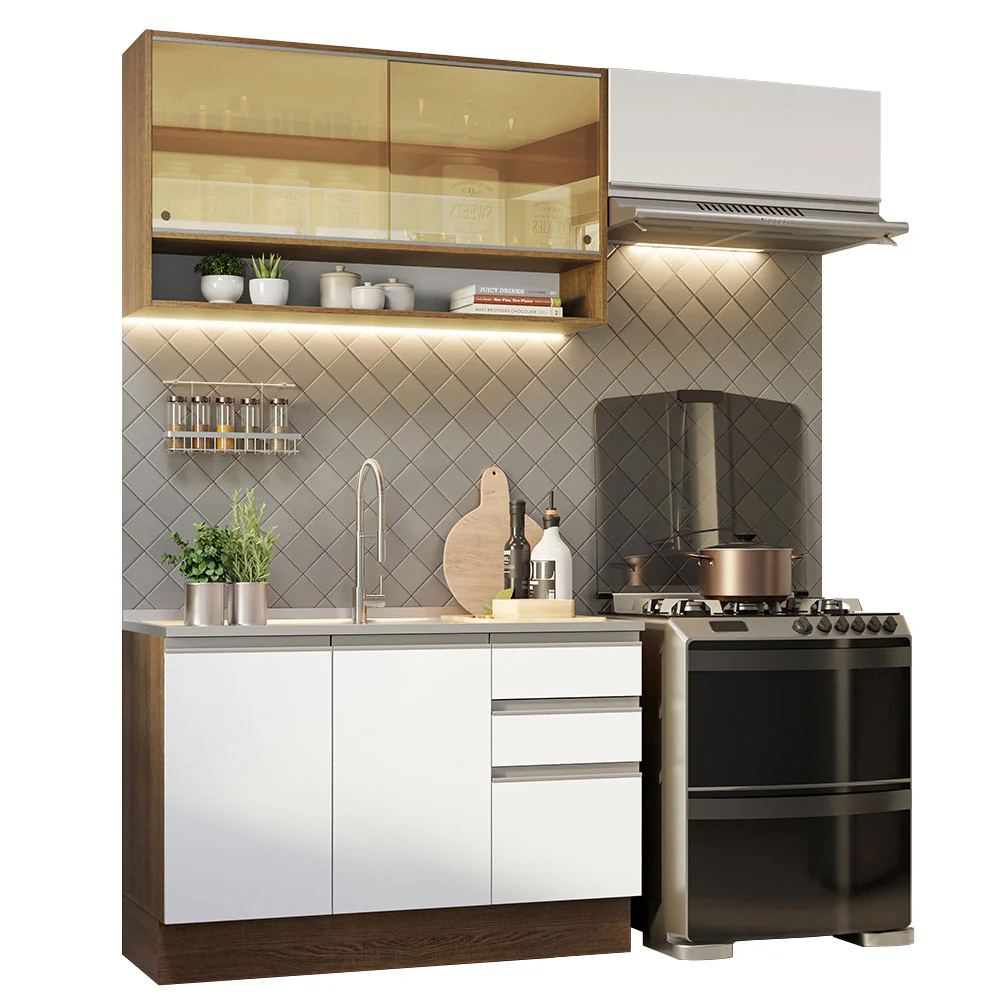 Armário de Cozinha Compacta 200cm Rustic/Branco Glamy Madesa 08 - Image 2