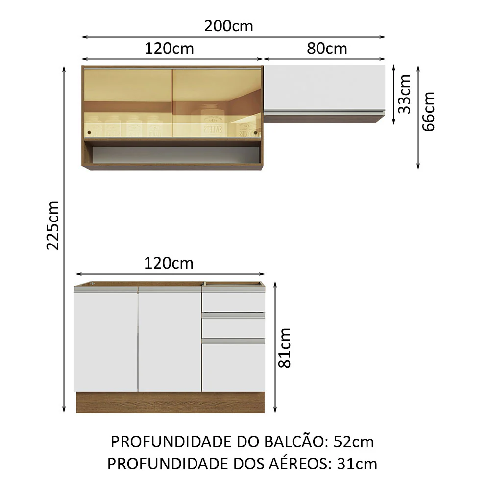 Armário de Cozinha Compacta 200cm Rustic/Branco Glamy Madesa 08 - Image 3