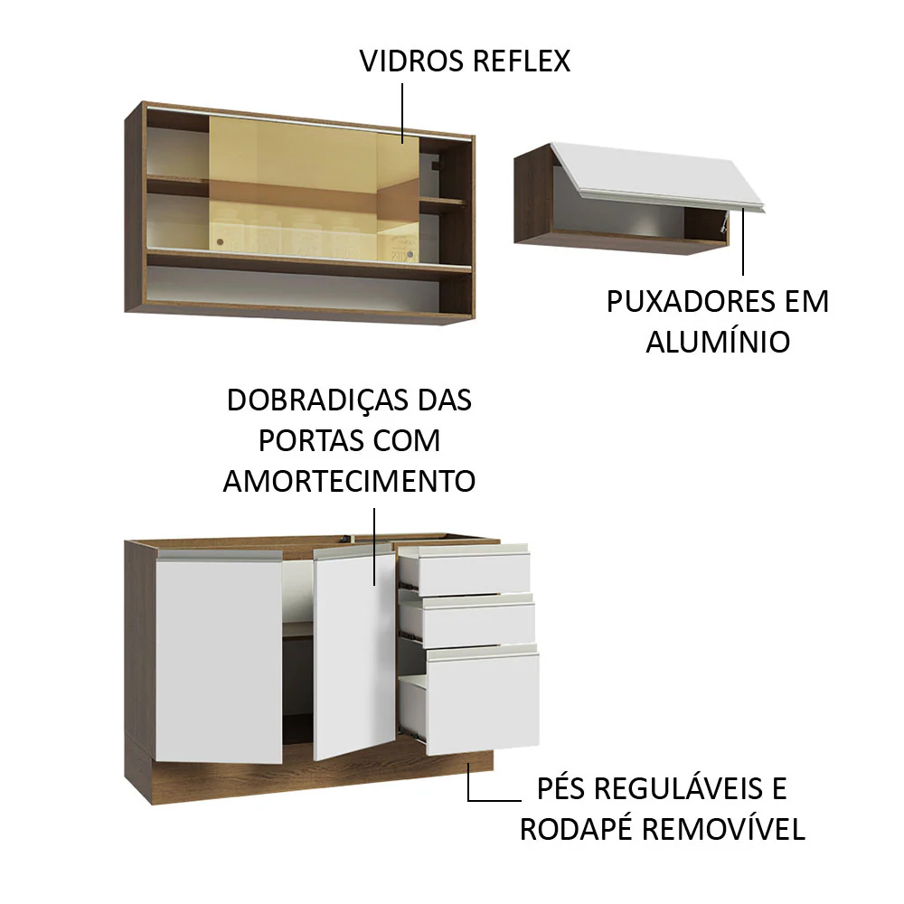 Armário de Cozinha Compacta 200cm Rustic/Branco Glamy Madesa 08 - Image 4