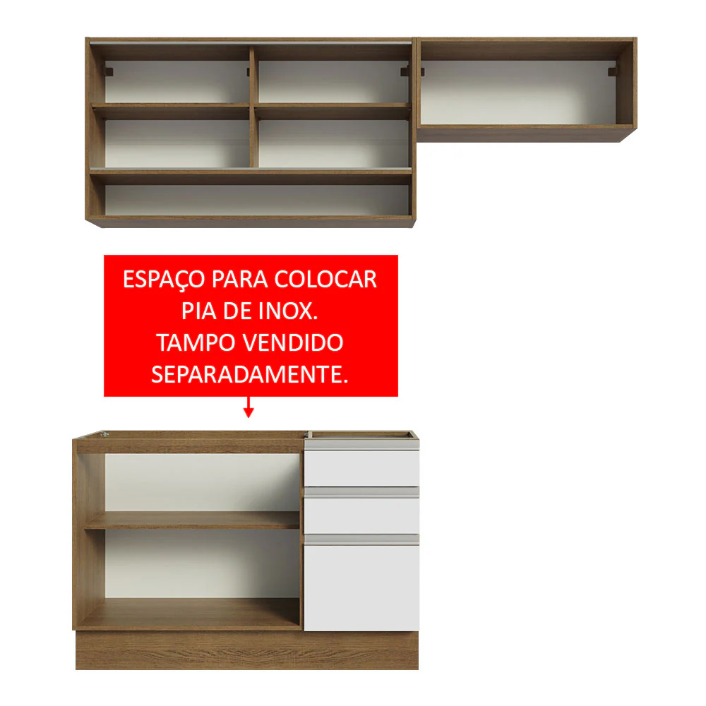 Armário de Cozinha Compacta 200cm Rustic/Branco Glamy Madesa 08 - Image 5