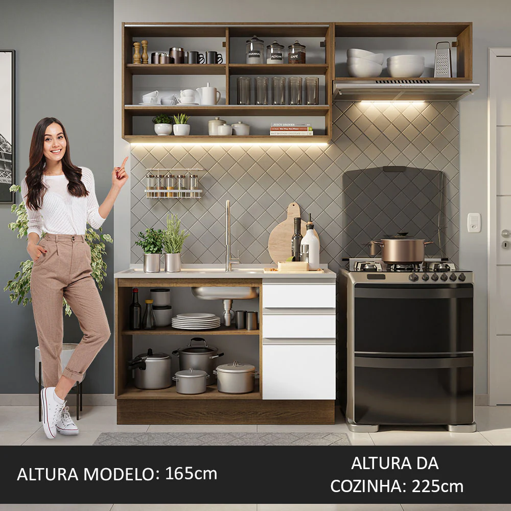 Armário de Cozinha Compacta 200cm Rustic/Branco Glamy Madesa 08 - Image 6