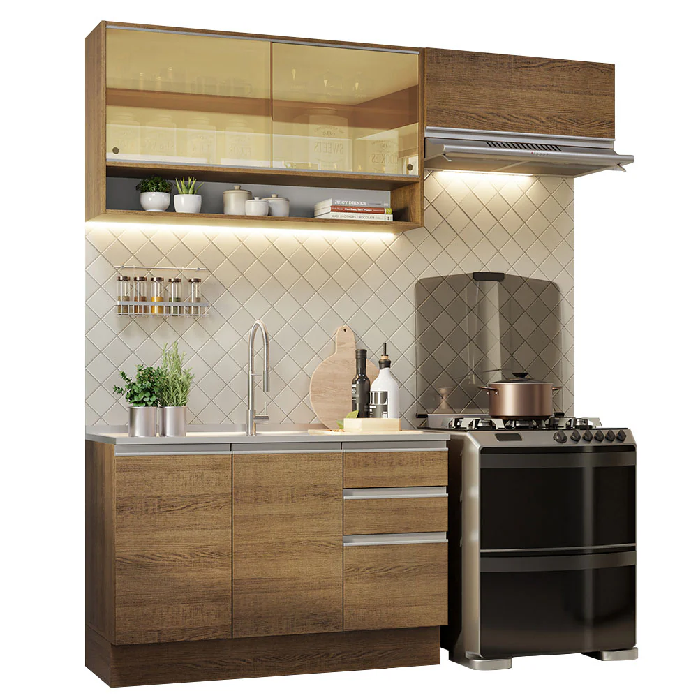 Armário de Cozinha Compacta 200cm Rustic Glamy Madesa 08 - Image 2