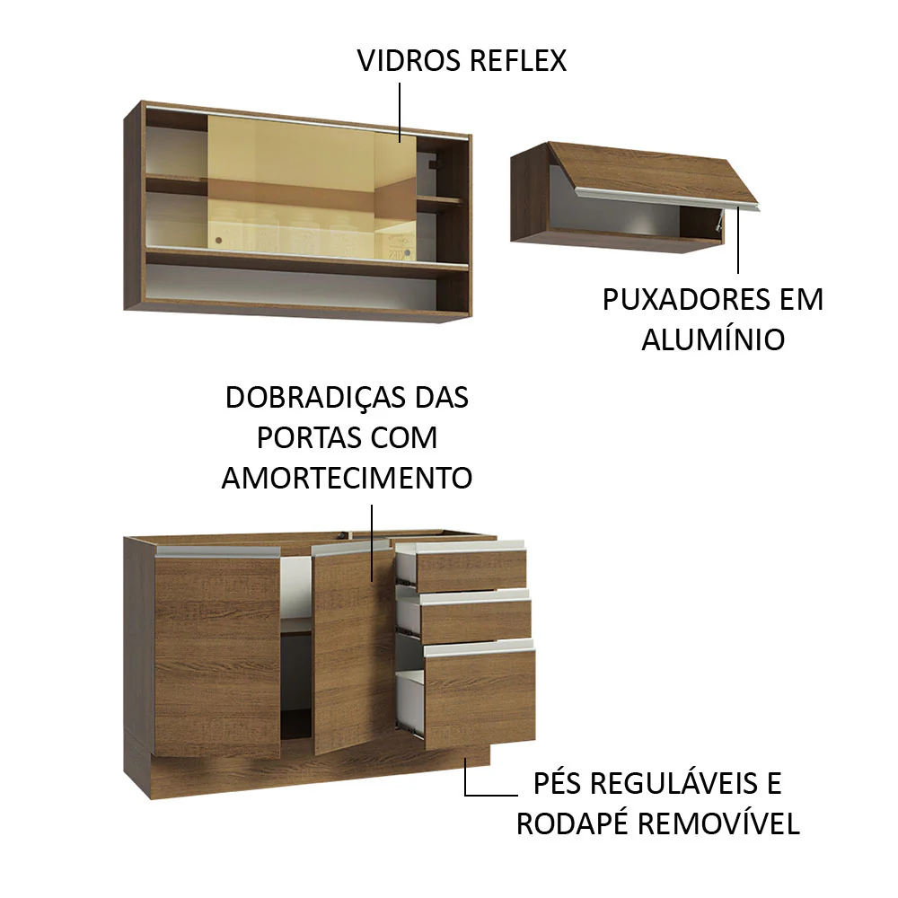 Armário de Cozinha Compacta 200cm Rustic Glamy Madesa 08 - Image 4
