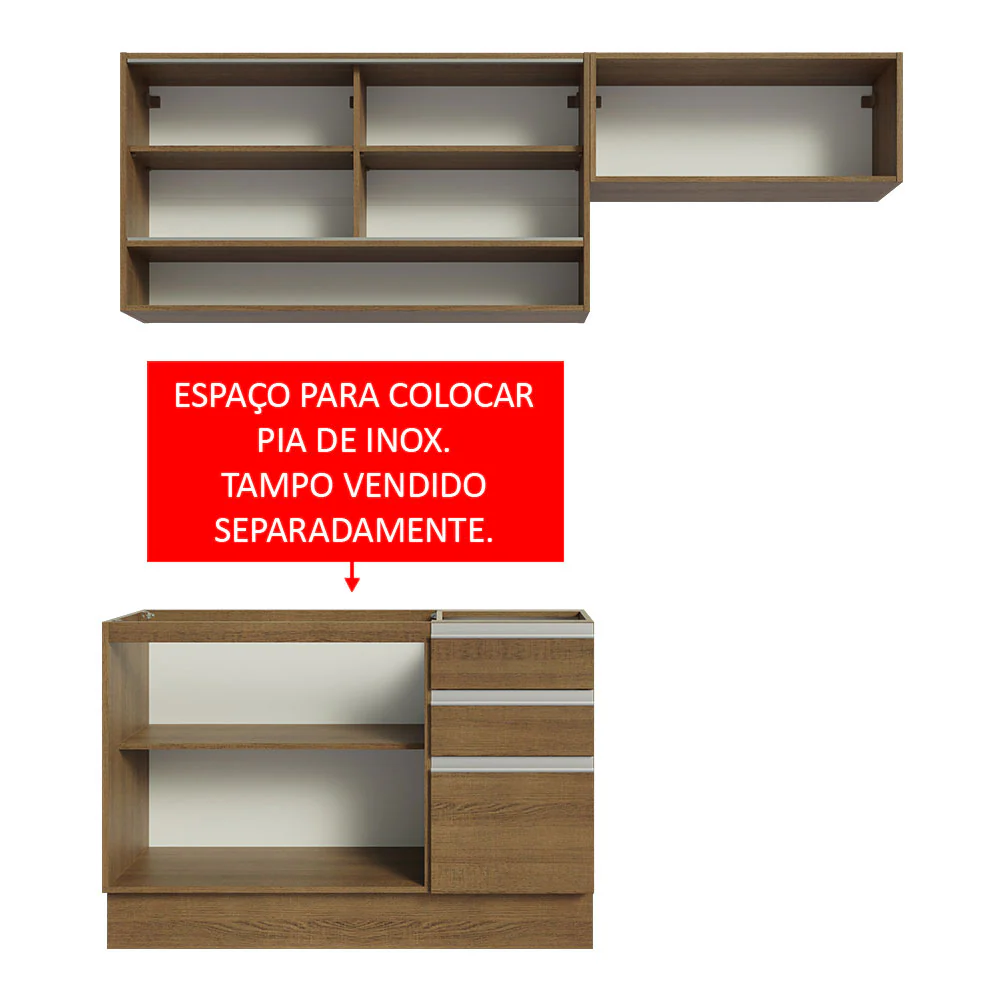 Armário de Cozinha Compacta 200cm Rustic Glamy Madesa 08 - Image 5