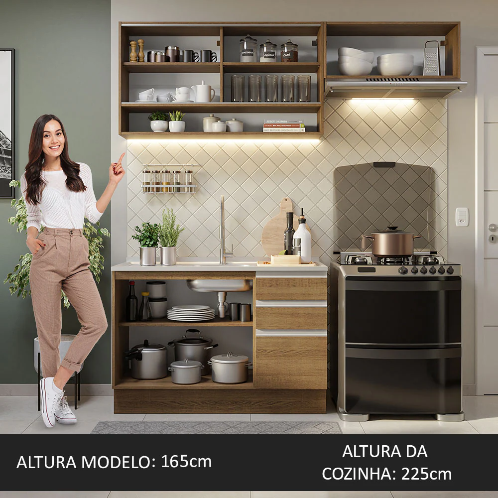 Armário de Cozinha Compacta 200cm Rustic Glamy Madesa 08 - Image 6