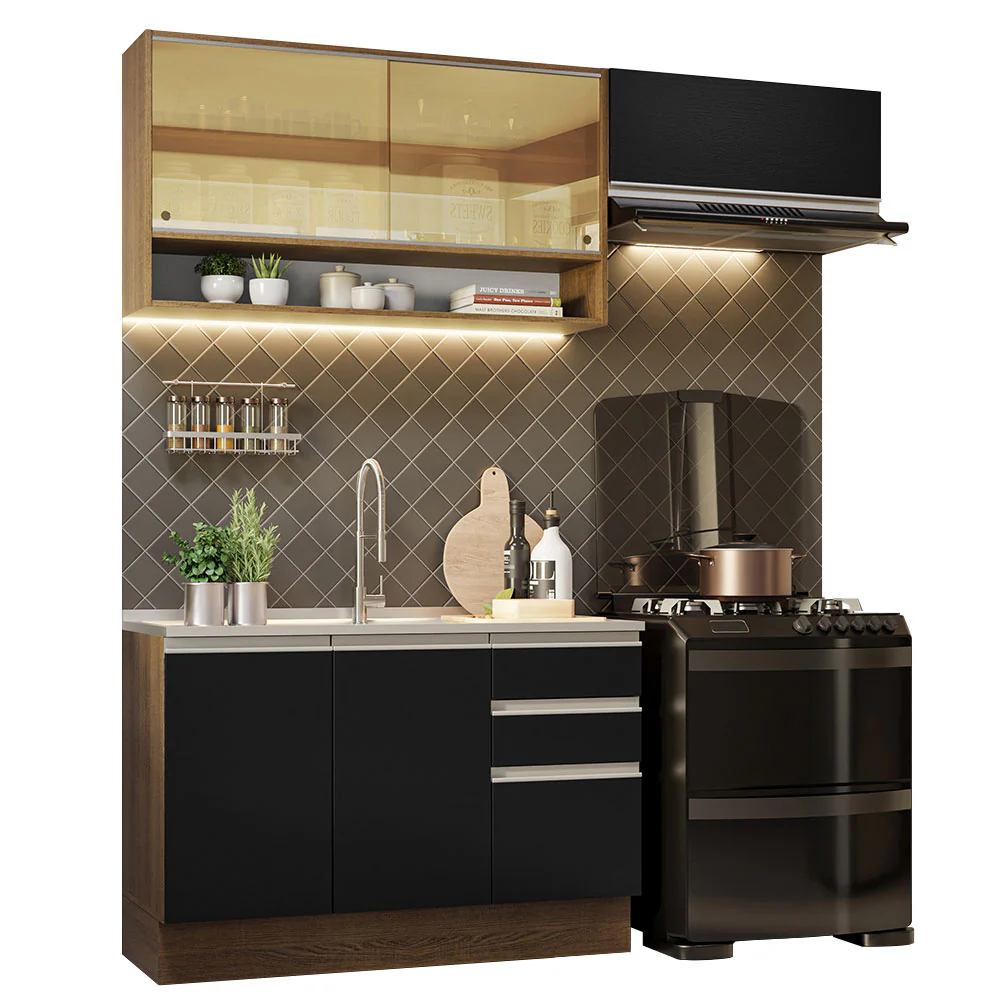 Armário de Cozinha Compacta 200cm Rustic/Preto Glamy Madesa 08 - Image 2