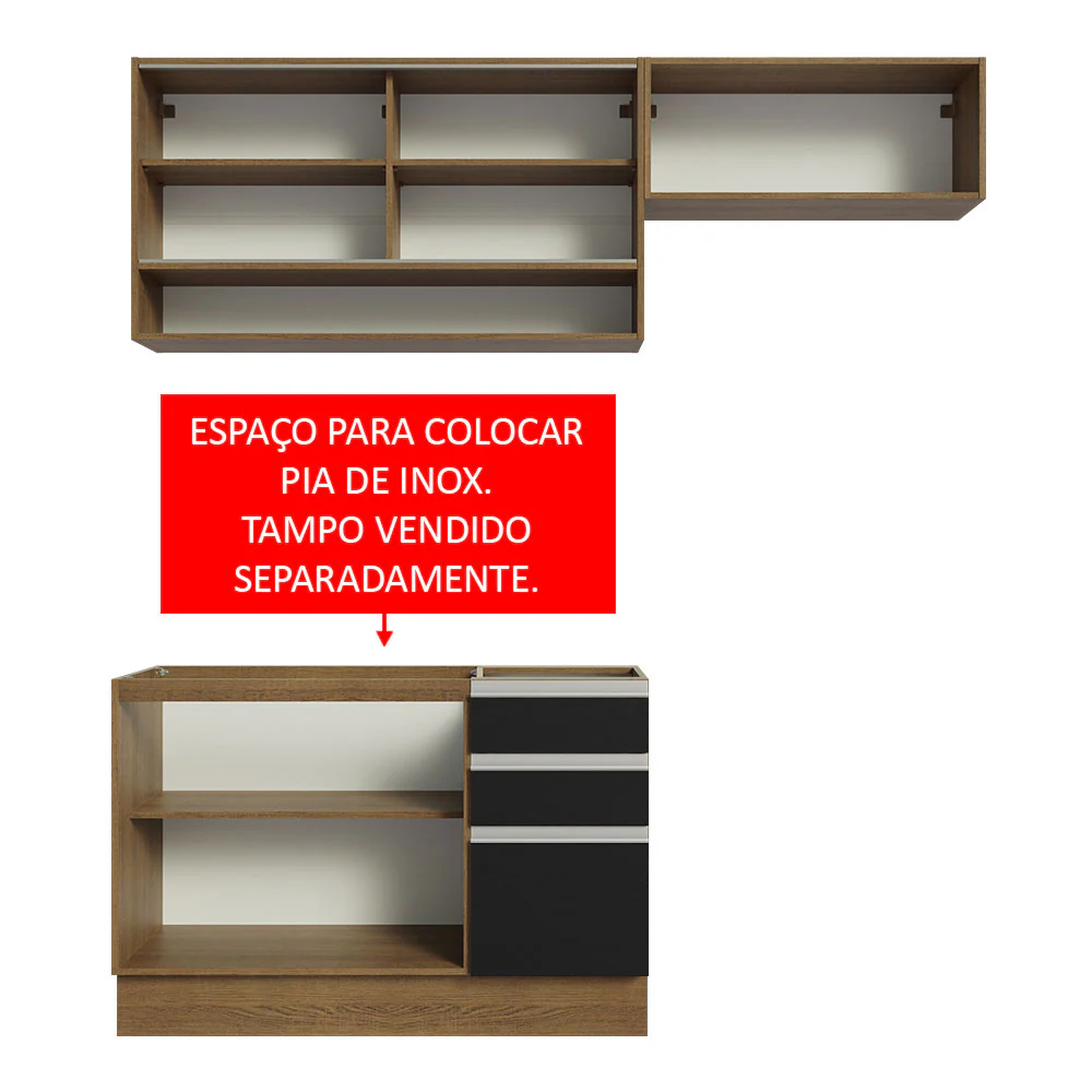 Armário de Cozinha Compacta 200cm Rustic/Preto Glamy Madesa 08 - Image 5