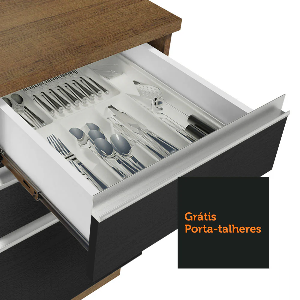 Armário de Cozinha Compacta 200cm Rustic/Preto Glamy Madesa 08 - Image 9