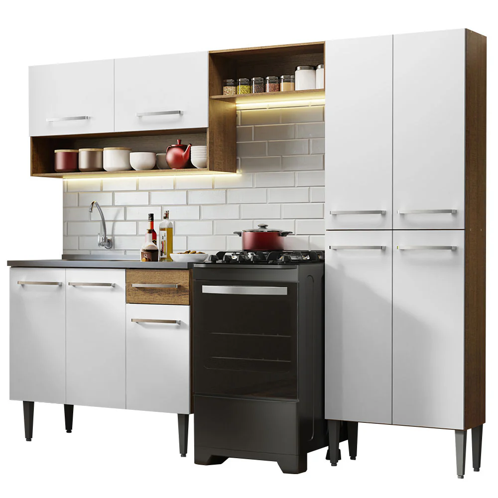 Armário de Cozinha Compacta 229cm com Pia Rustic/Branco Emilly Madesa 10 - Image 2