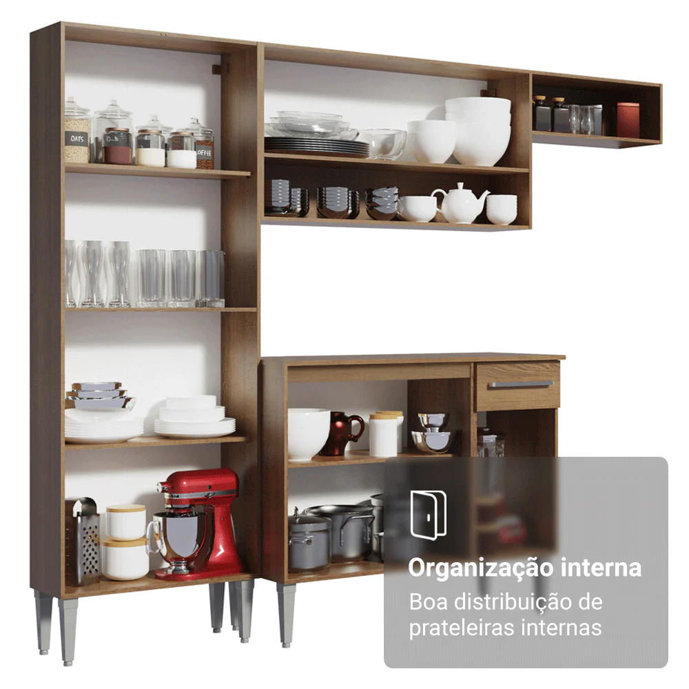 Armário de Cozinha Compacta 229cm com Pia Rustic/Branco Emilly Madesa 10 - Image 6