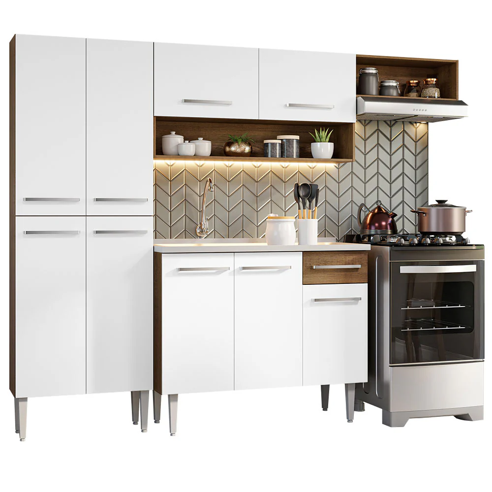 Armário de Cozinha Compacta 229cm com Pia Rustic/Branco Emilly Madesa 12 - Image 2