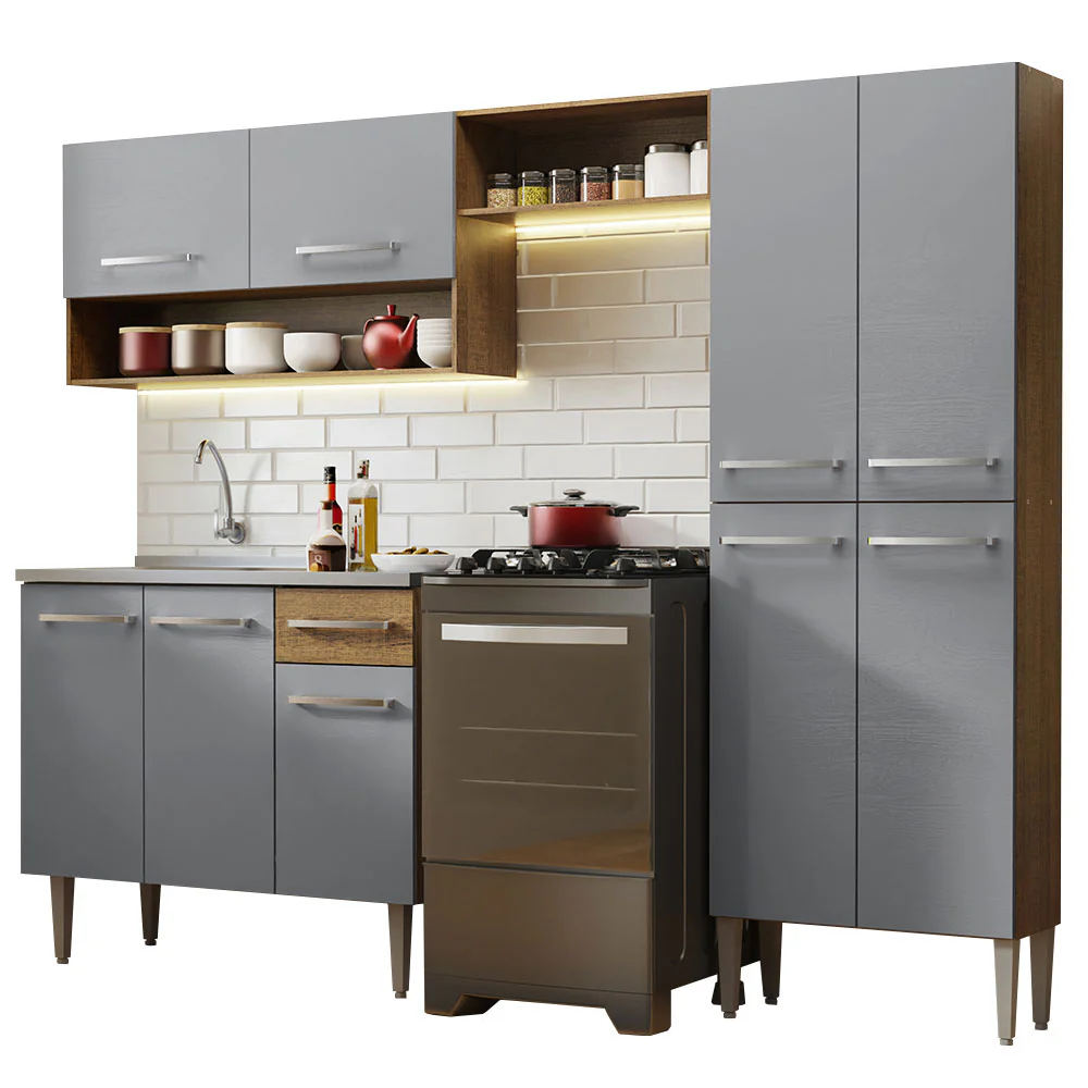 Armário de Cozinha Compacta 229cm com Pia Rustic/Cinza Emilly Madesa 10 - Image 2